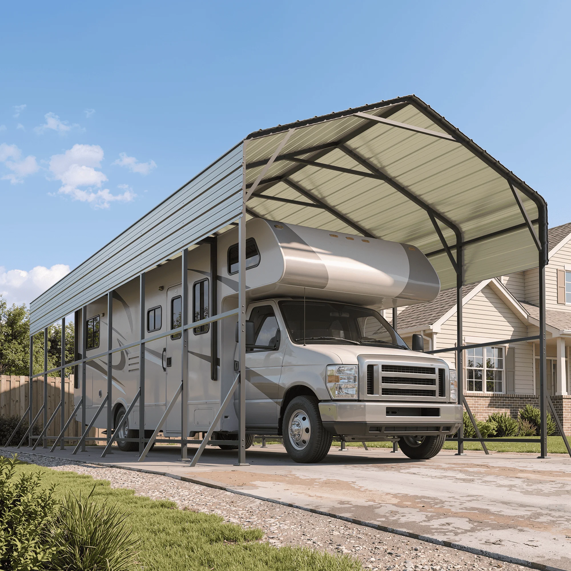 Polar Aurora 14x35FT Metal Carport, RV Car Port Enhanced Base Outdoor, Heavy Duty Garage Galvanized Car Shelter for Graden Patio