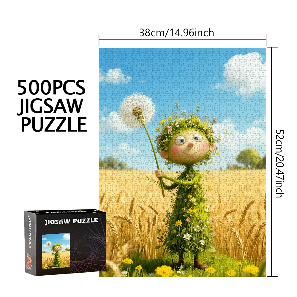 Verspieltes Natur-Feenpuzzle mit Löwenzahn im Weizenfeld, Puzzle für Erwachsene, Fantasy-Thema, geistiges Spiel, Heim- und Freizeitdekoration