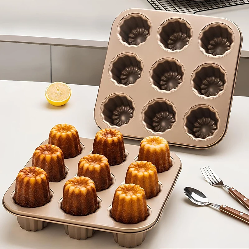 Canele Baking Pan 6/9/12 Holes Non-Stick Fluted Mold Carbon Steel Muffin Bakeware Cupcake Pan for Oven Heat Resistant Tool