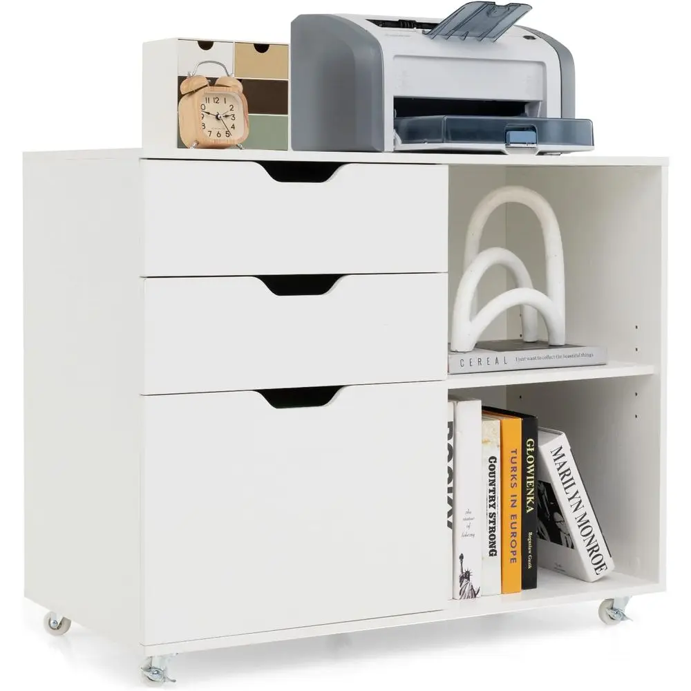 

White Office Storage Cabinet with Adjustable Shelves, Letter/A4/Legal File Sizes, Rolling Printer Stand, Lateral Filing Cabinet
