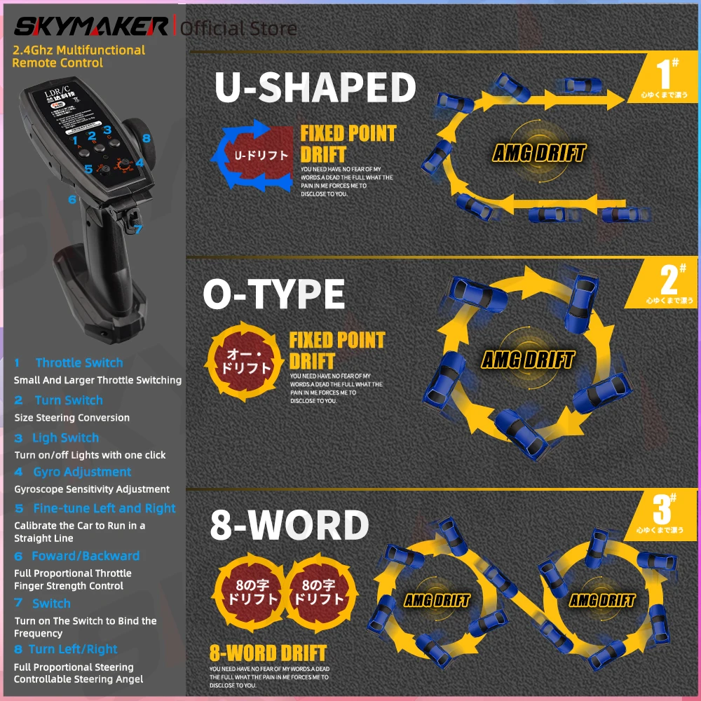 Skymaker LDRC 1/18 RC Drift Car LD1899 GTR Mode R34 2.4GHz RWD z żyroskopem na drodze Alloy Body Shell Racing Car dla chłopców Prezenty