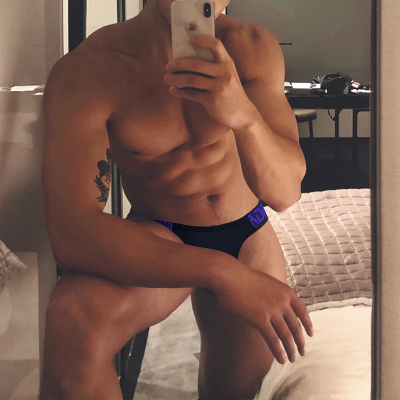 ADANNU Men‘s Modal Briefs Low-Rise Laser-Embossed Waistband Textured Holographic Comfort Underwear