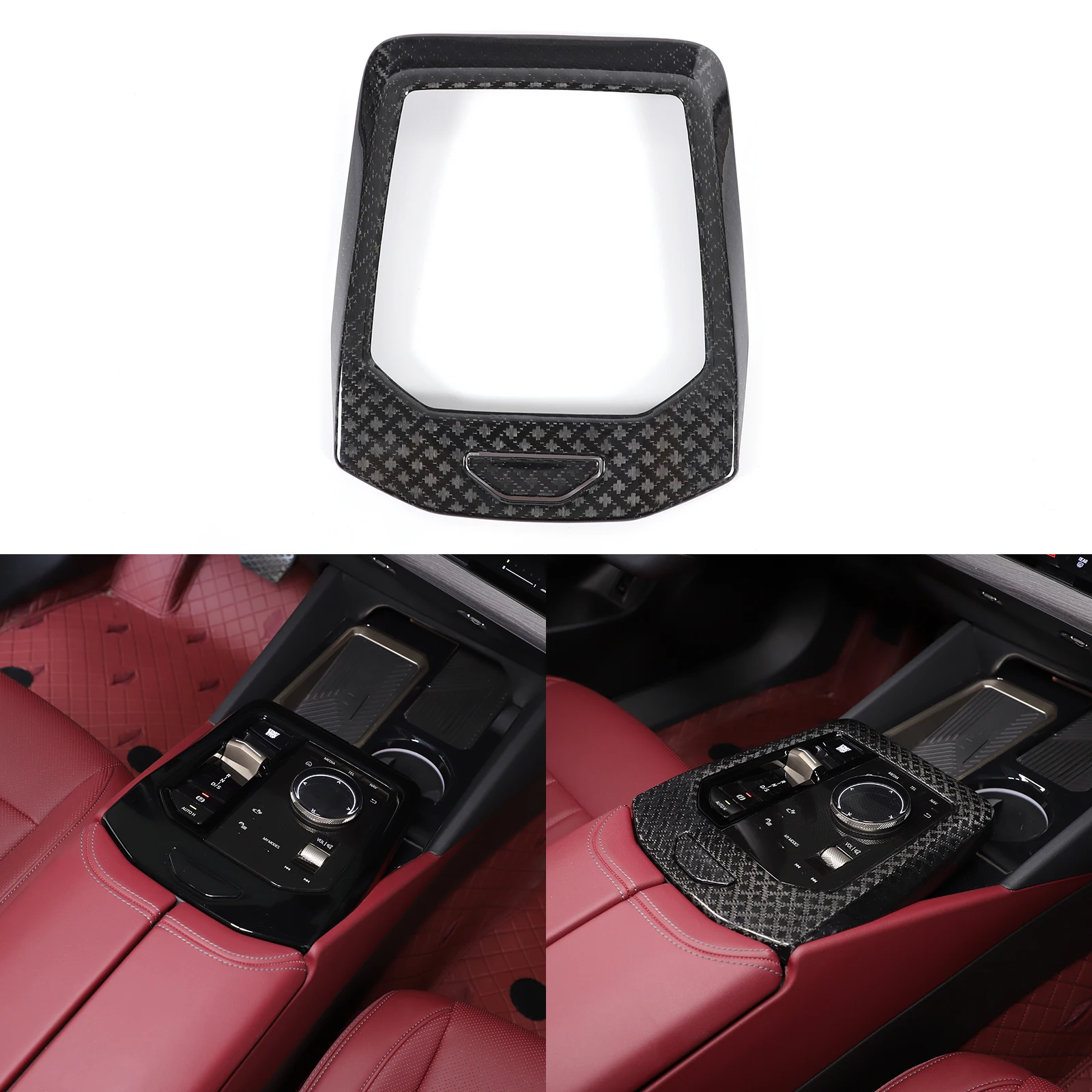 X-Pattern Carbon Fiber Center Console Gear Shift Panel Frame Sticker for 2024+ BMW 5 Series  G60 Car Interior Accessories