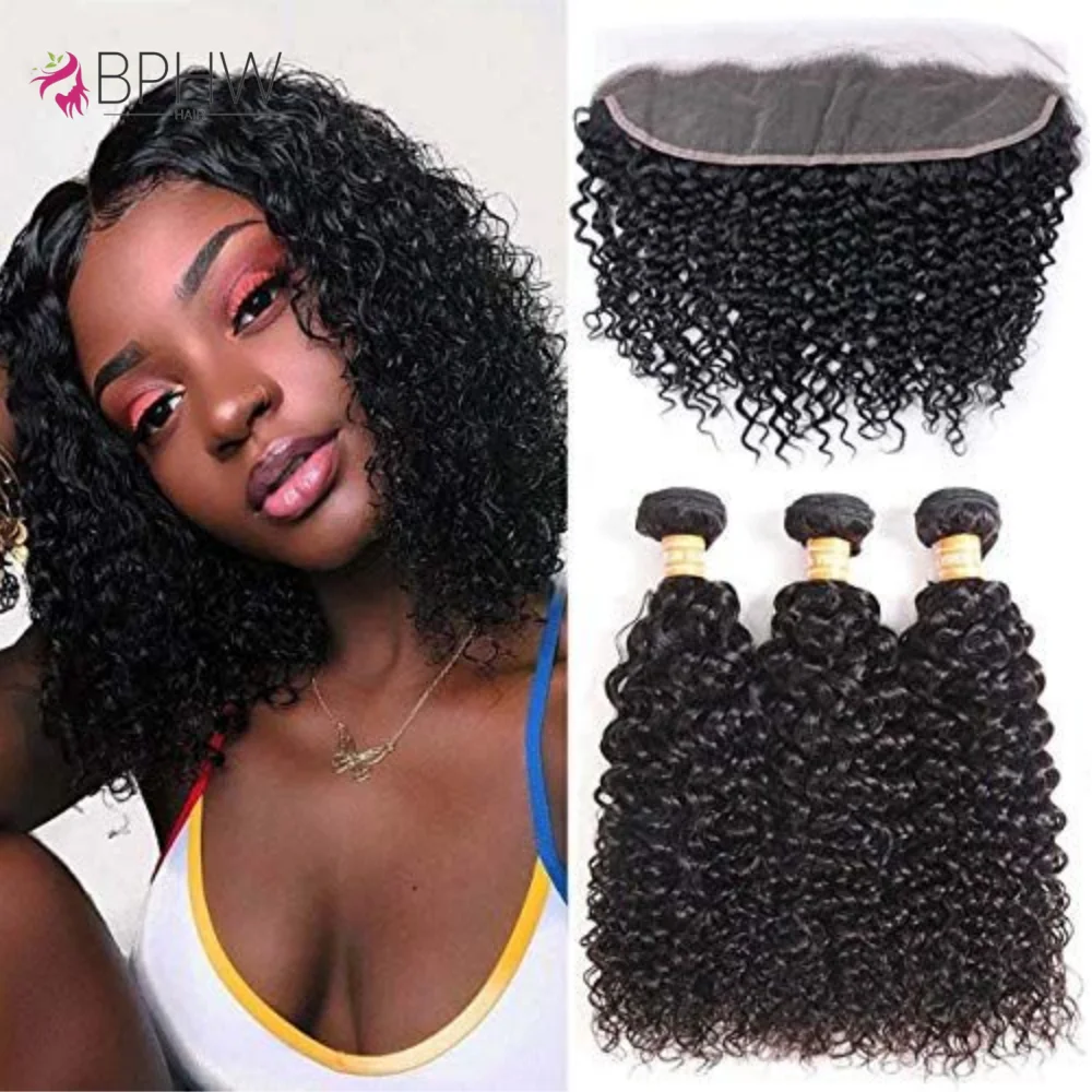 

Human Hair 3 Bundles With 13X4 Frontal Kinky Curly Brazilian Virgin Human Hair Weave 3 Bundles With 4x4 Lace Closure Human Hair