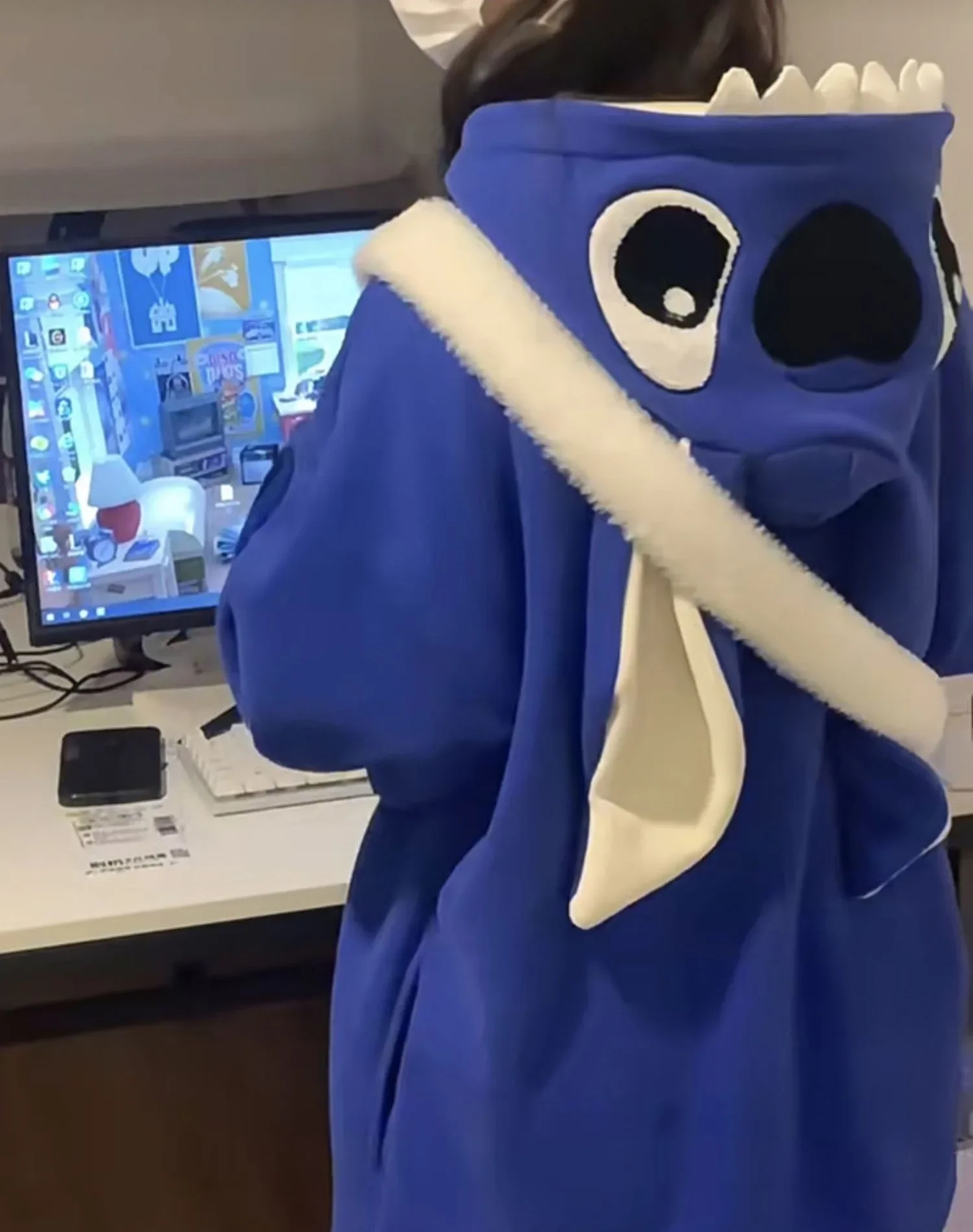 جاكيت بهودي مبطن بالصوف برسومات كرتونية ، توب سميك فضفاض ، طراز خامل ، تطريز متوسط الطول ، جديد ، الخريف والشتاء ، #4