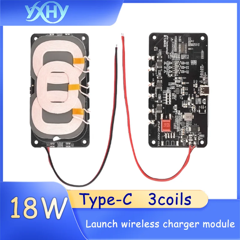

1PCS Type-C interface vehicle-mounted 3-coil 18W high-power wireless charging transmitter module with short-circuit protection