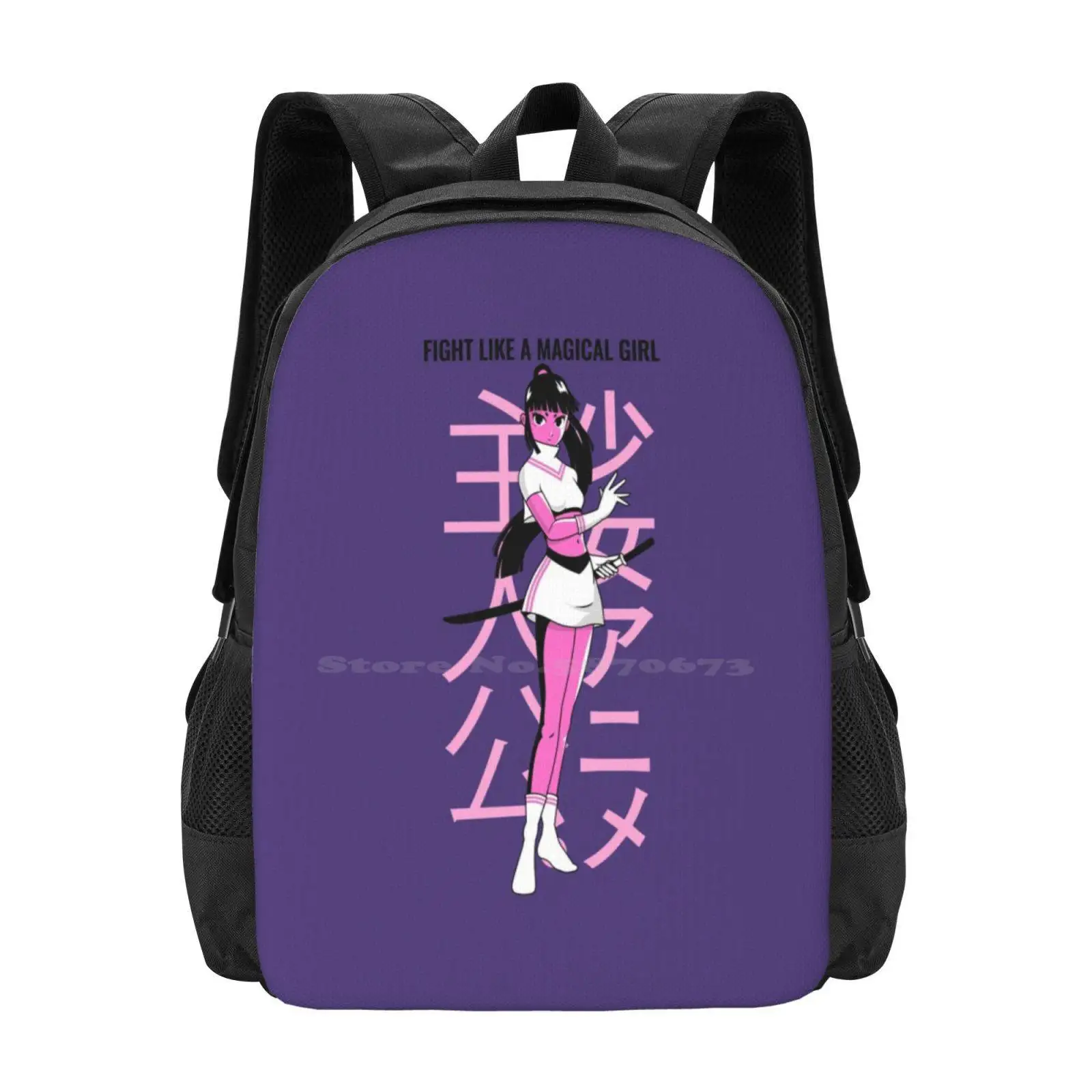 Fight Like A Magical Girl 3D Print Design Backpack Student Bag Magical Girls Anime Face Anime Characters Kawaii Anime Style