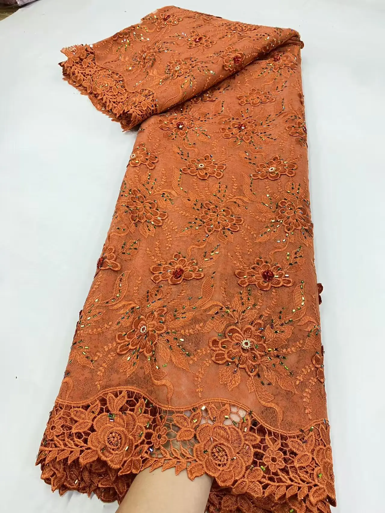 African Chiffon Beaded Lace Fabric 2025 High Quality Nigerian Stones Lace Fabric Groom Chiffon French Bride Wedding Dress H170-1