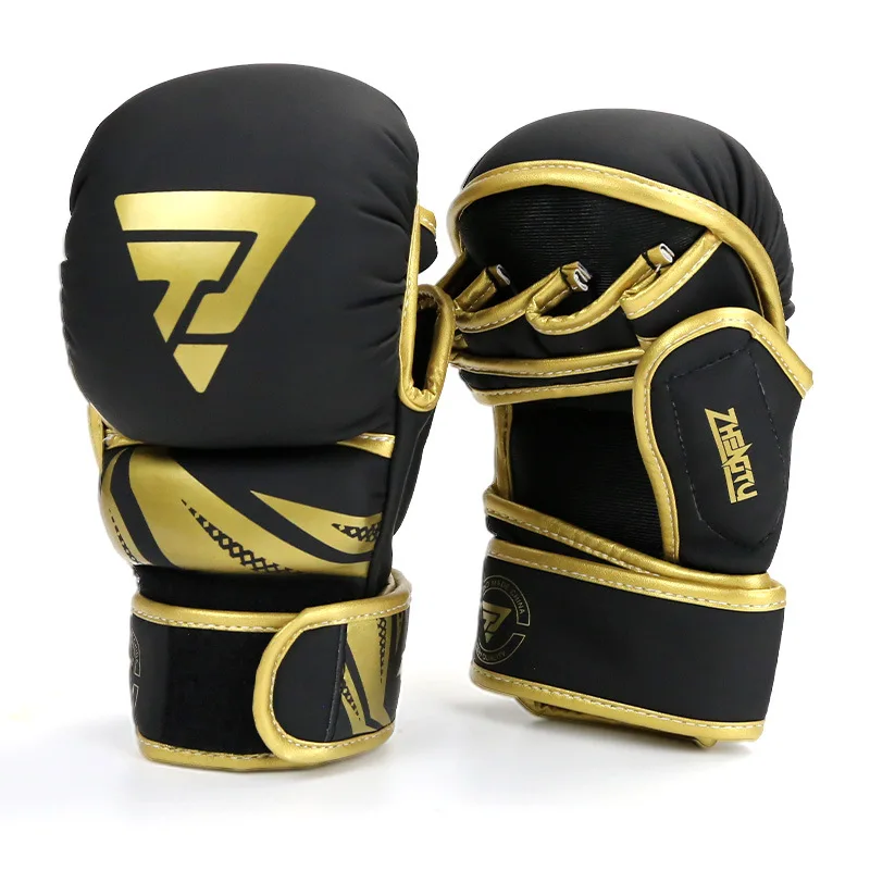 gants-de-boxe-professionnels-demi-doigt-en-cuir-pu-mma-combat-arts-martiaux-gants-de-boxe-karate-muay-thai-gants-d'entrainement-hommes