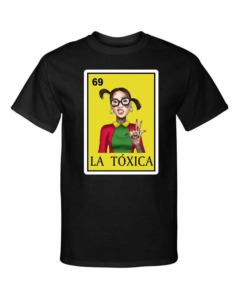 La Toxica La Chilindrina Tattoo Loteria Mexican Bingo Style Graphic Tee T-Shirt