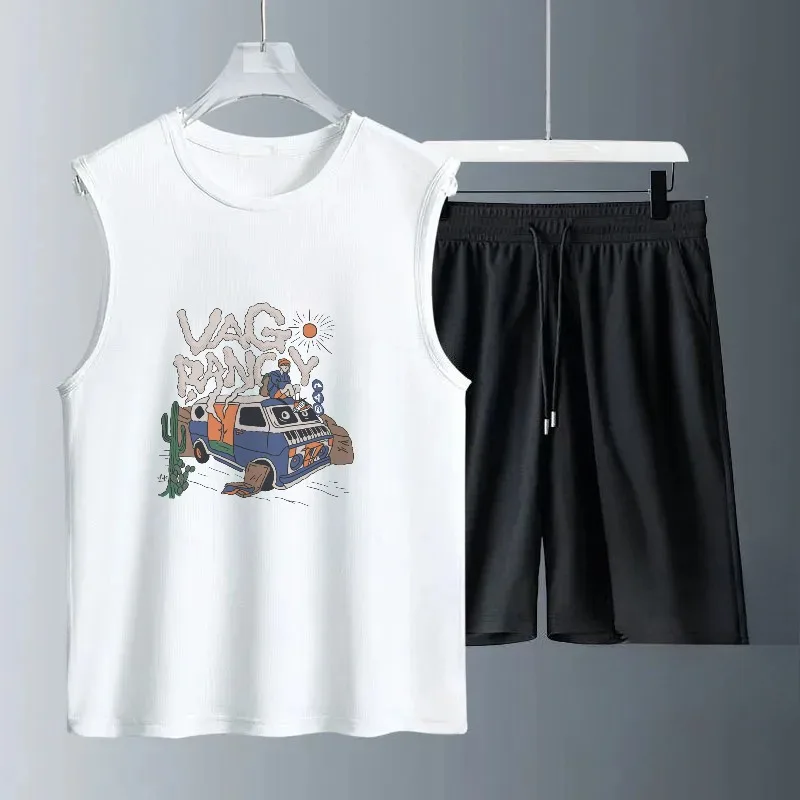 

2026 Summer Men's Quick Drying Fashionable Basketball Short Sleeve T-Shirt and Shorts Set for Comfortable Summer Sports