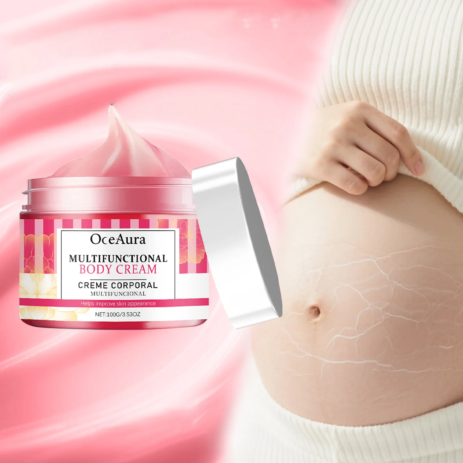 كريم علامة تمدد البطن للحمل لمرونة الكافيين ومرطب الجسم أرنيكا مهدئ للحكة العناية بالبشرة الجافة للأمهات