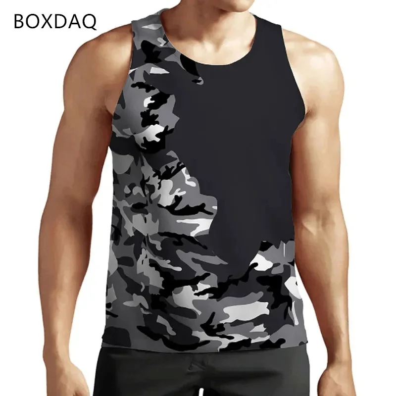 Camo Graphic Men's Sports Tanks Sleeveless O-Neck 3d Printed Fitness Sporty Tops 5XL Large Size Summer Casual Vest