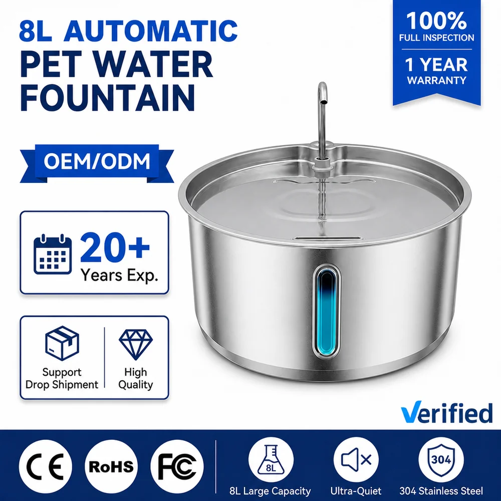 8L Large-Capacity Eco-Friendly Modern Pet Water Dispenser Made 304 Stainless Steel Automatic Multi-Stage Filtration Durable Easy