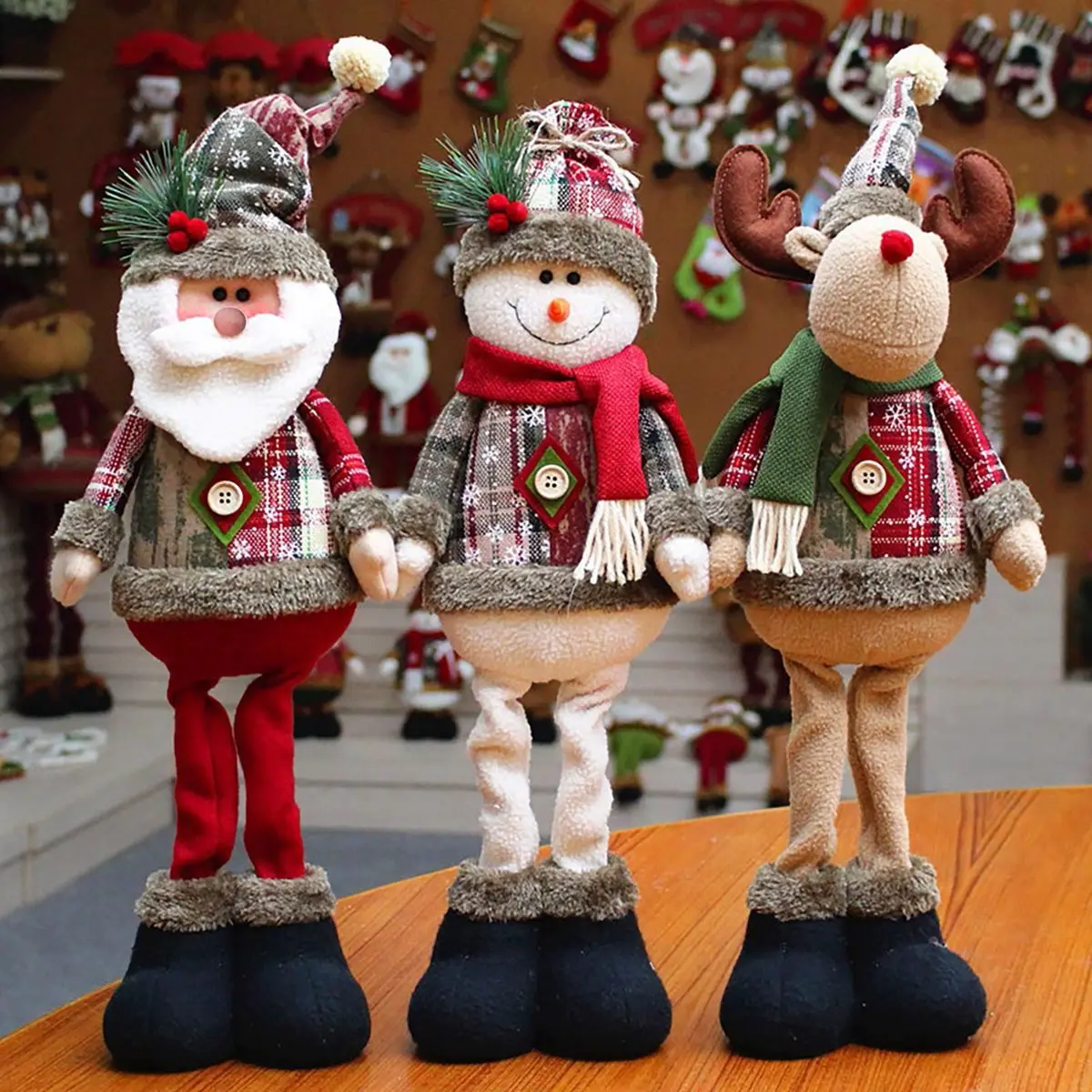 A67T NEW 3PCS Christmas Decorative Christmas Reindeer Santa Claus Standing Doll New Year Ornament Christmas Merry Christmas