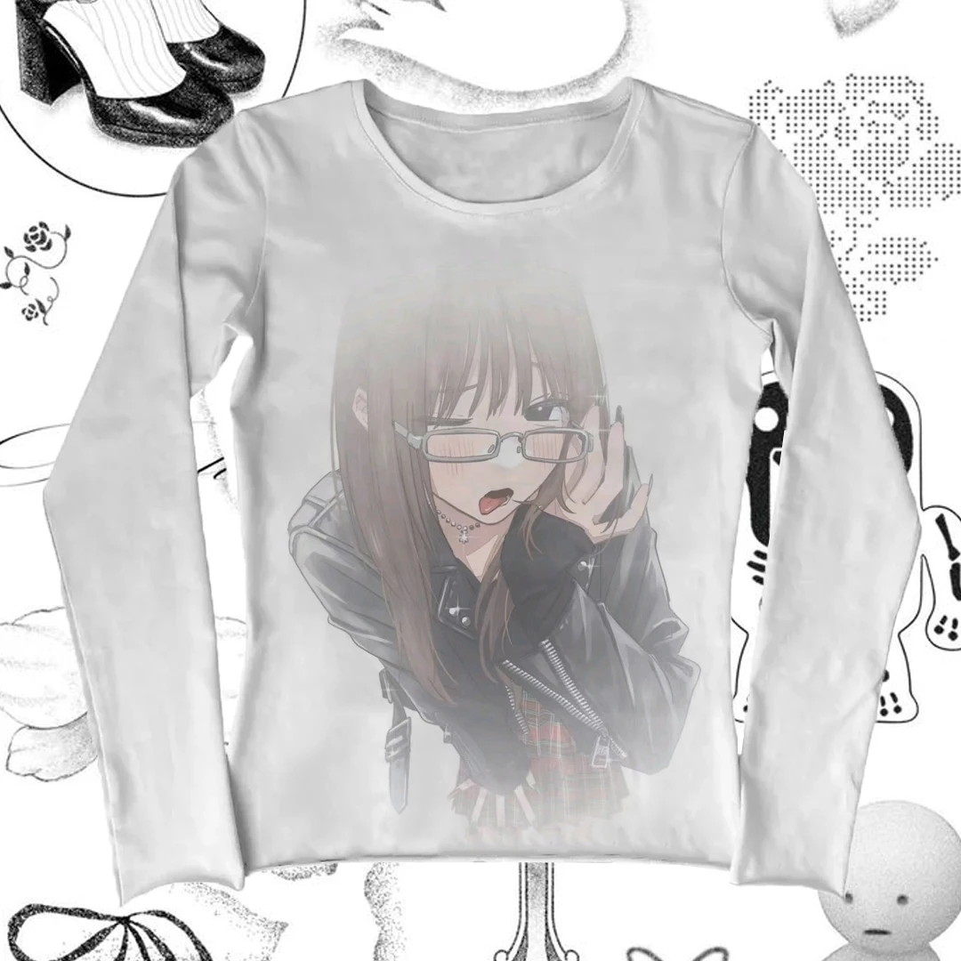 Graphic Tees Y2k Tops Kpop 90er Jahre Vintage Kleidung für Frauen Crop Top Frauen Harajuku Grafik T Shirts Damen T-Shirts Langarm