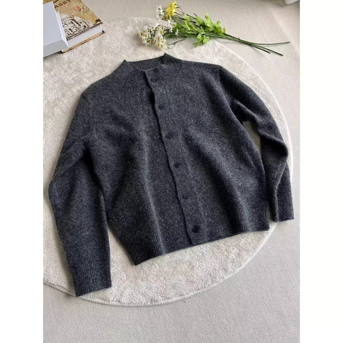 

American Retro Casual V-Ne Knitted Sweater Men's Color Open Cardigan Soft Polyester Long Sve Winter Outerwear