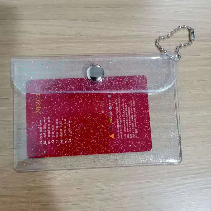 1PCS Card Cover Storage Bag Glitter Transparent PVC Credit Card Holder Bag Wallet with Keychain for Women Girl