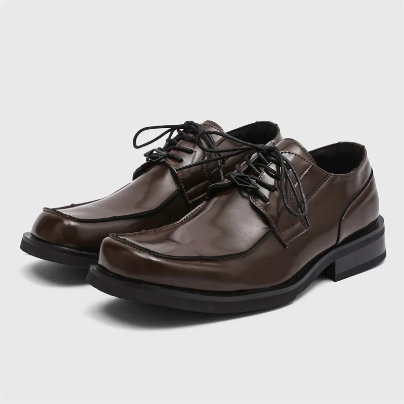 2026 Square Toe Derby Shoes Men Oxford Shoes Handmade Formal Dress Footwear Thick Bottom Elegantes Gentleman Shoes Size 38-46