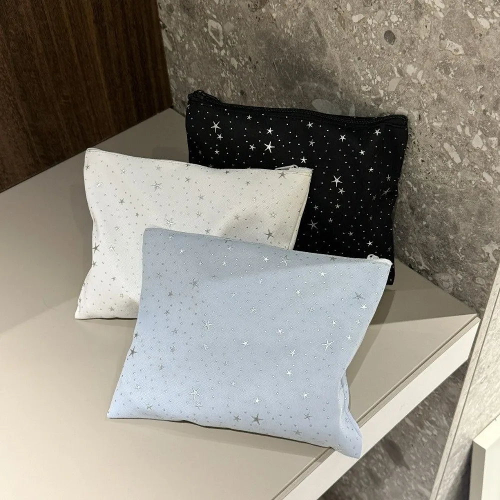 Multi-purpose Silver Star Print Makeup Bag Large Capacity Portable Toiletry Bag Storage Purse Women Girls