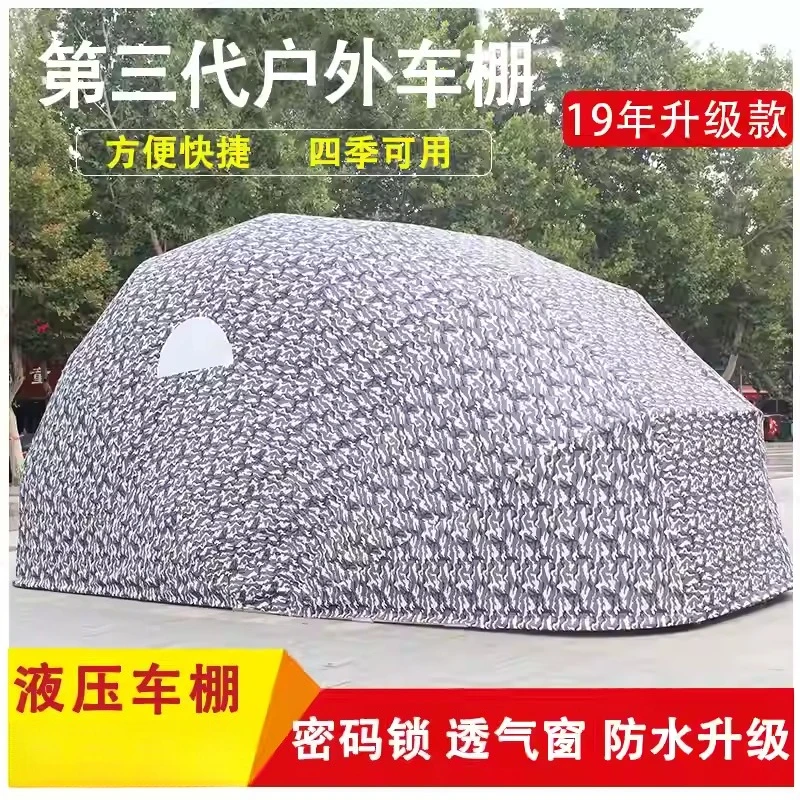 Retractable Galvanized Steel Carport Canopy with Manual Waterproof Cover, Foldable Garage Shelter for Car, SUV and Van