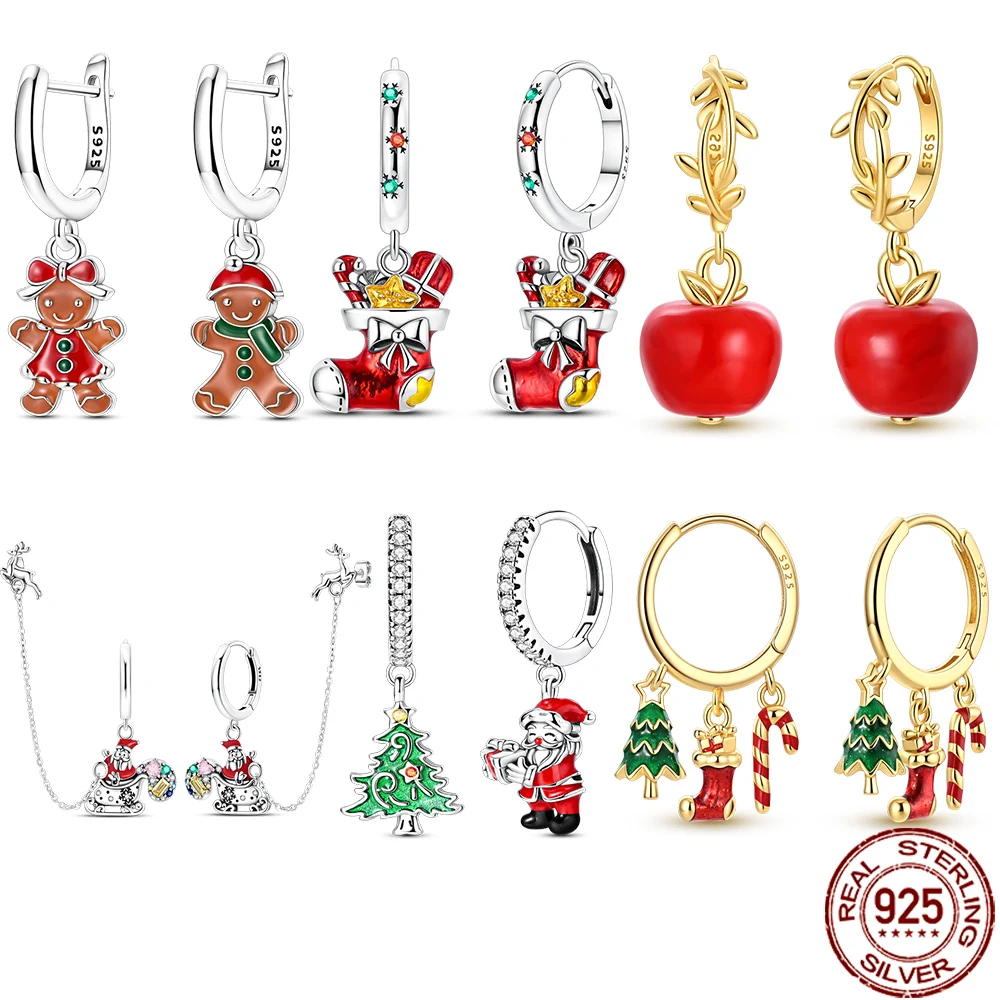 925 Sterling Silver Christmas Series Earrings Snowman Christmas Tree Stocking Suitable For Girls' Charming Jewelry Gifts