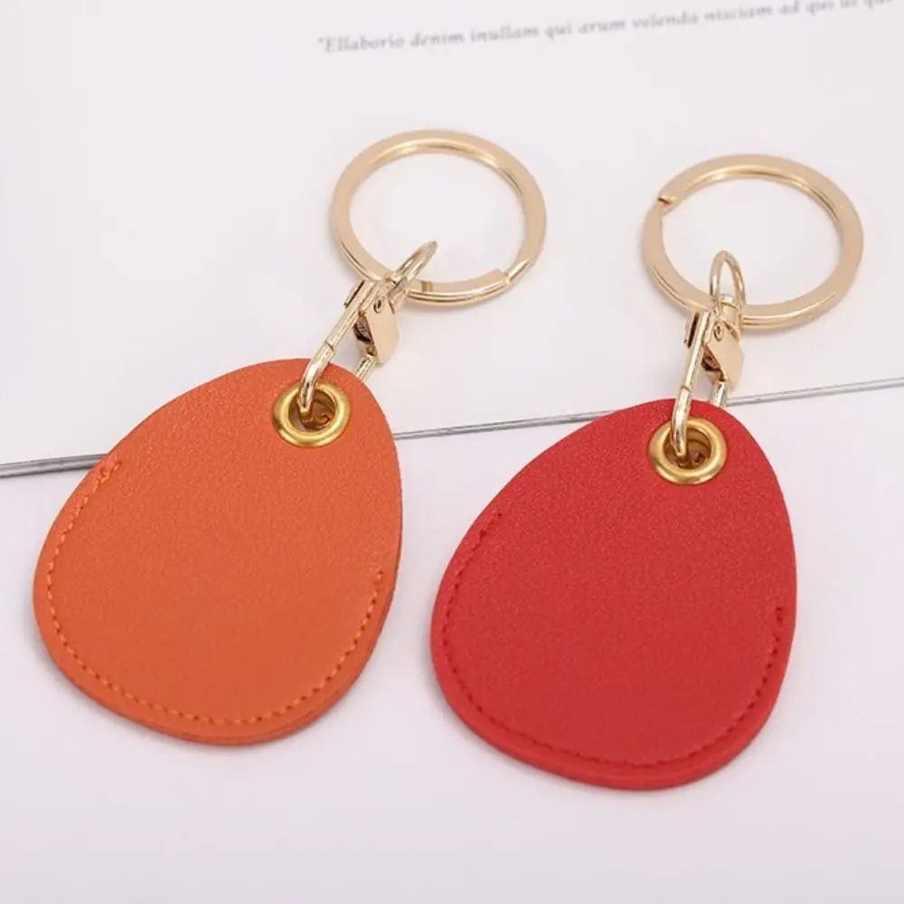 Cute Antirust Leather Keychain Solid Color Alloy Key Tag Ring Drop Access Card Holder