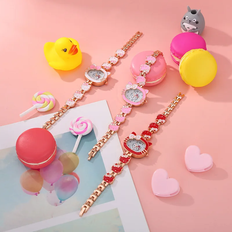 Sanrio Hello Kitty Women Girls Watch Kids Casual  Cartoon Electronic Quartz Watches Pink Fashion WristWatch Cute Children Gifts