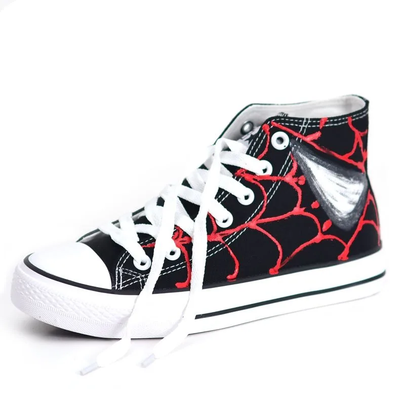 Spiderman anime moda masculina graffiti sapatos de lona tendência de alta qualidade marvel reunião sapatos pintados à mão casal tênis feminino