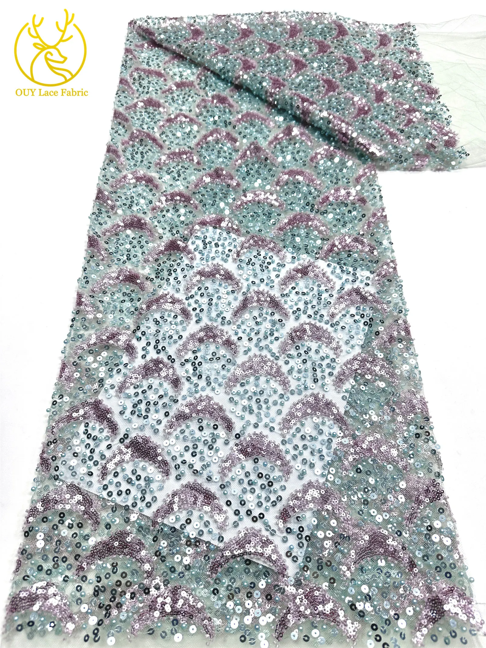 2026 Afrikanischer Pailletten-Spitzenstoff 5 Yards Hochwertiger Nigerianischer Perlen-Tüll-Spitzenstoff Geeignet für Hochzeitskleider-Näharbeiten – Detail 14
