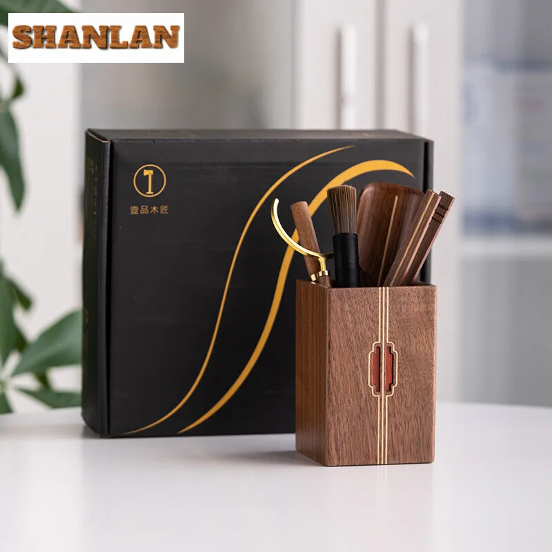 Chinese Walnut Handmade Tea Appreciation Lotus Tea Tea Clip Tea Ceremony Six Gentlemen High-end Tea Set Accessories Storage Box