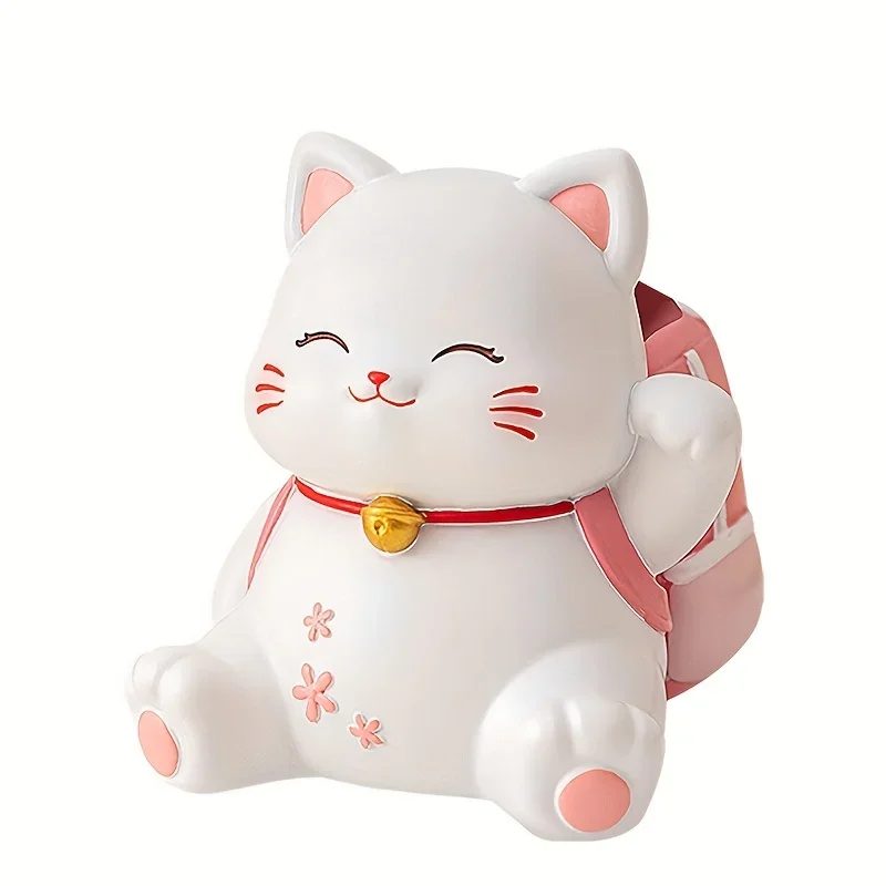 1pc Cherry Blossom Cat Pencil Holder, Cute Cartoon Kitty Desk Organizer ABS Resin Office Study Stationery Storage