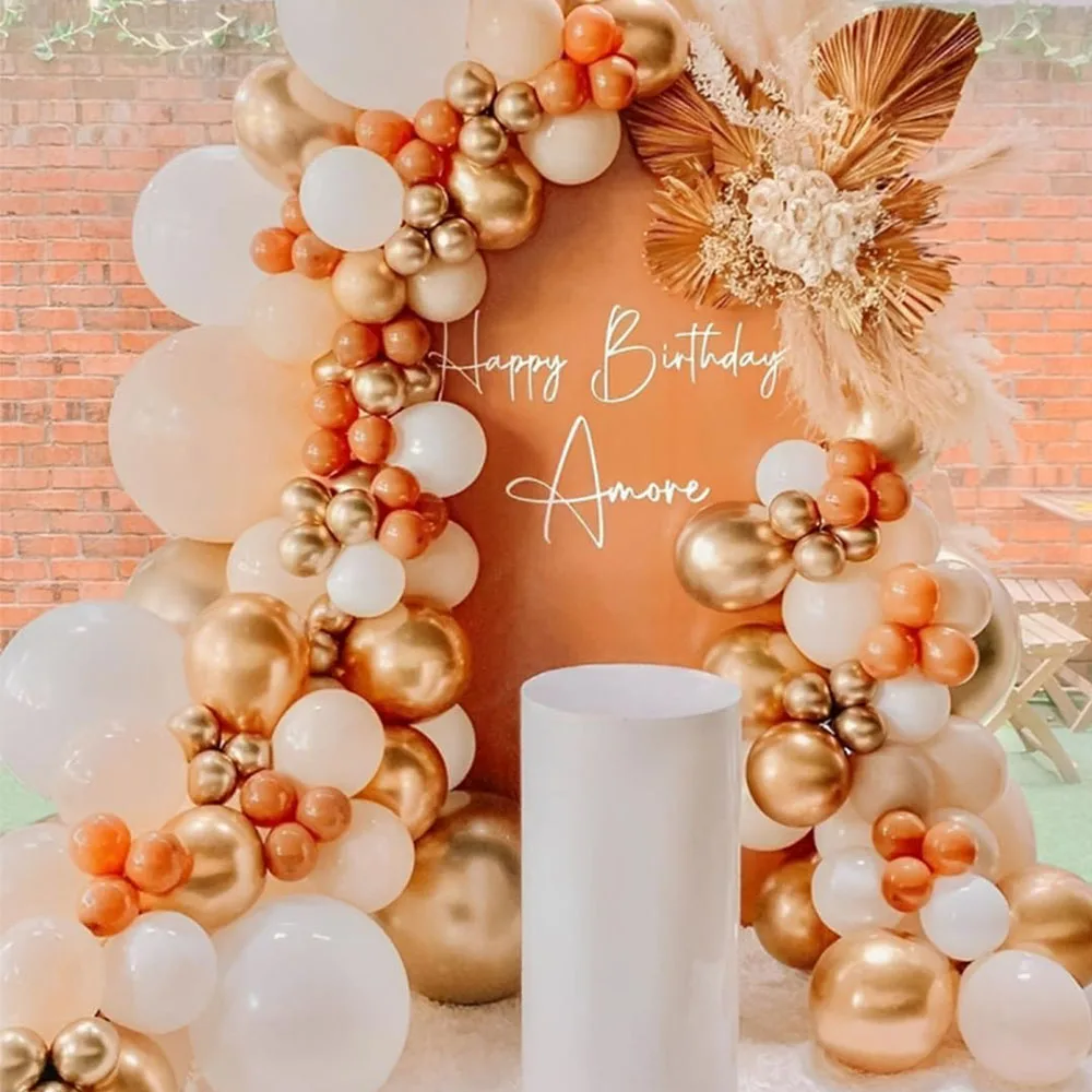 118Pcs Orange Gold Balloon Garland Arch Kit White Orange Gold Balloons for Birthday Party Thanksgiving Day Wedding Decoration