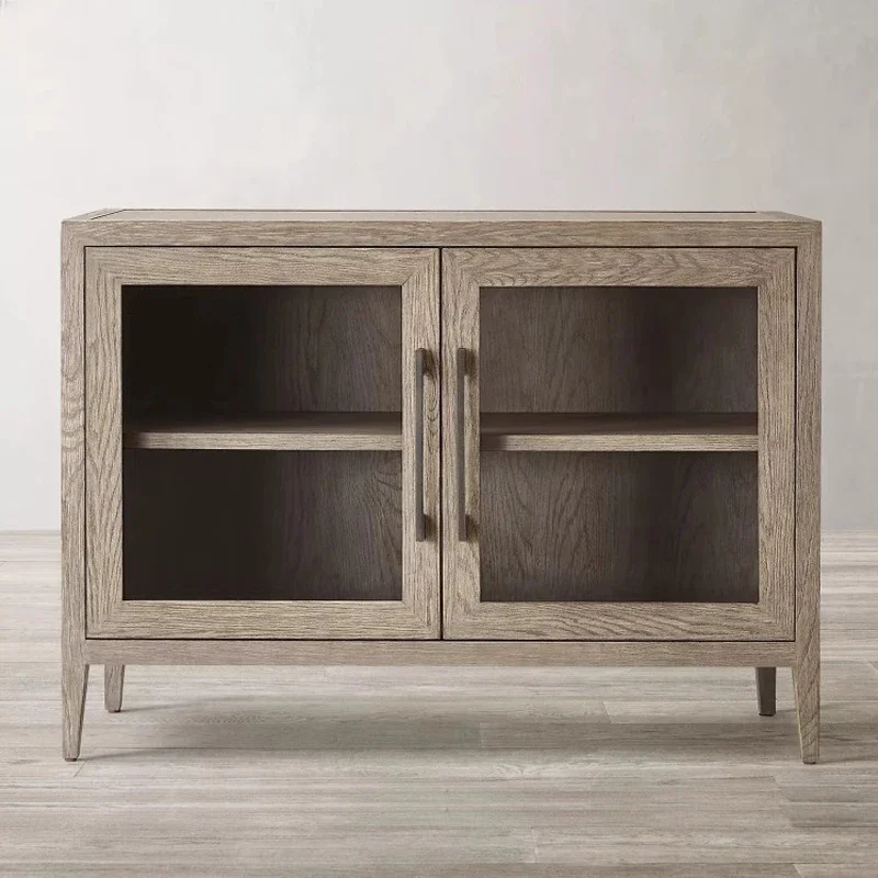 

Американский боковой шкаф из цельного дерева в стиле ретро, старый стеклянный шкафчик, напольный шкаф, дубовый антикварный шкаф для хранения на заказ