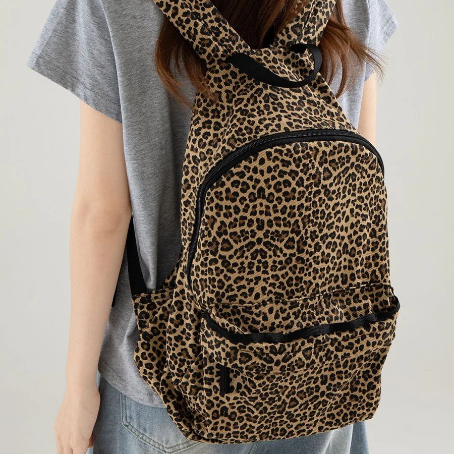 

Korean version leopard print design backpack nylon female shoulder bags large-capacity commuting bagpack for women schoolbags