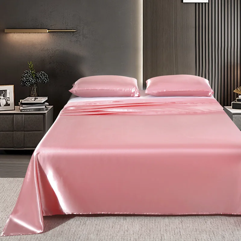 Luxury Flat Sheet Solid Color Bedsheet Soft Comfortable Single Double Twin King Size Satin Bedding Sheet