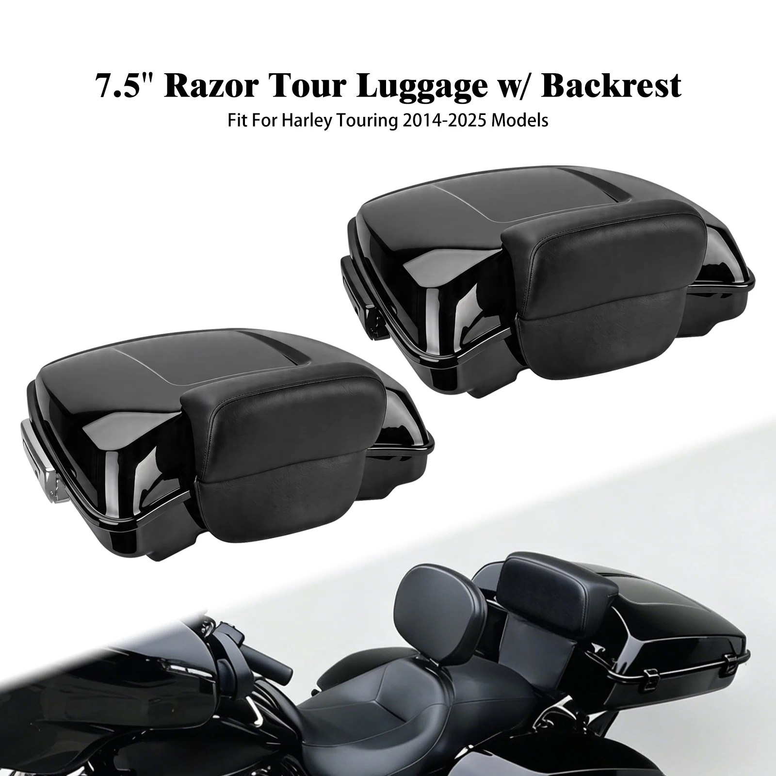 

Motorcycle 7.5 Inch Razor Trunk Tour Luggage With Backrest Kit For Harley Touring Street Electra Road Glide FLHTK FLHR 2014-2025