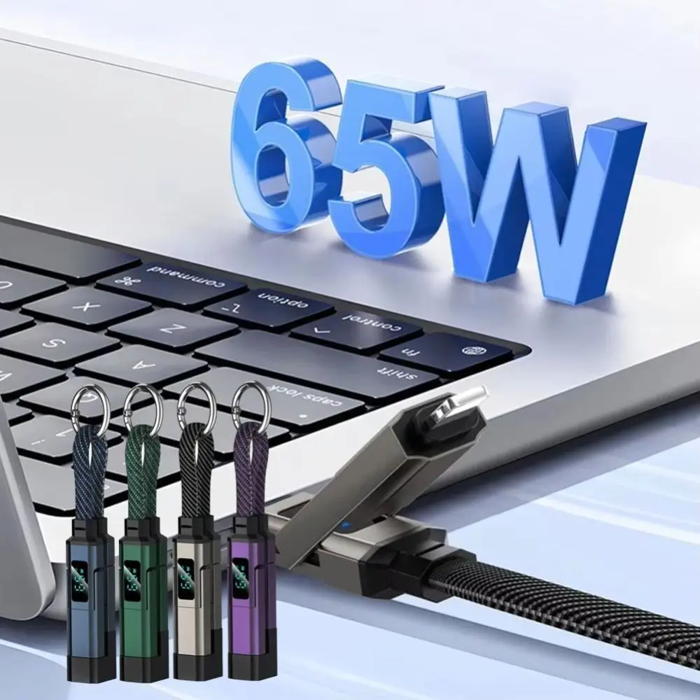 4 in 1 65W Keychain 65W with V/A/W Display PD Fast Charging Cable Fast Charging with Portable Cord Portable Fast Charging Cable