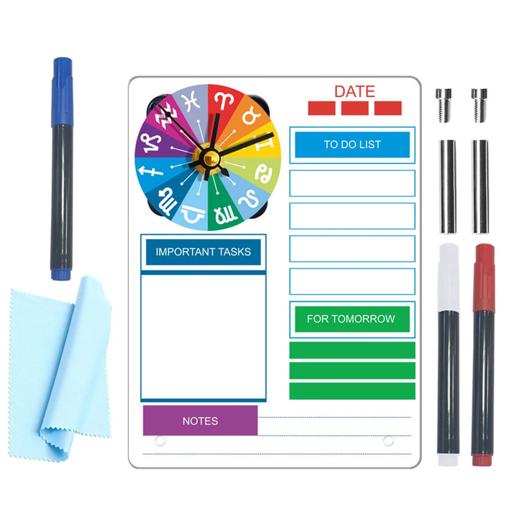 مجموعة واحدة من لوحة قائمة المهام بمسح جاف من الأكريليك مع لوحة كتابة مذكرة سطح المكتب على مدار الساعة ومنظم جدول واضح للمكتب #5