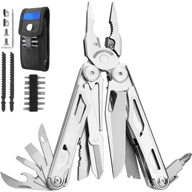 

Multitool, 29-in-1 Multitool Pliers with Replaceable Wire Cutters and Saw, Heavy-duty Stainless Steel Multitool Set