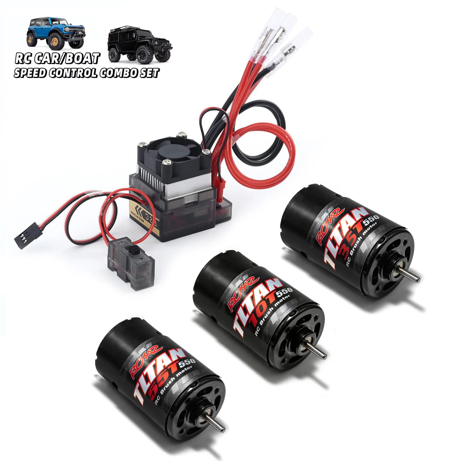 

RC 550 Brushed Motor 10T-55T 320A ESC Waterproof for 1/8 1/10 RC Climbing Cart Axial SCX10 TRX6 Tank High Voltage High Torque