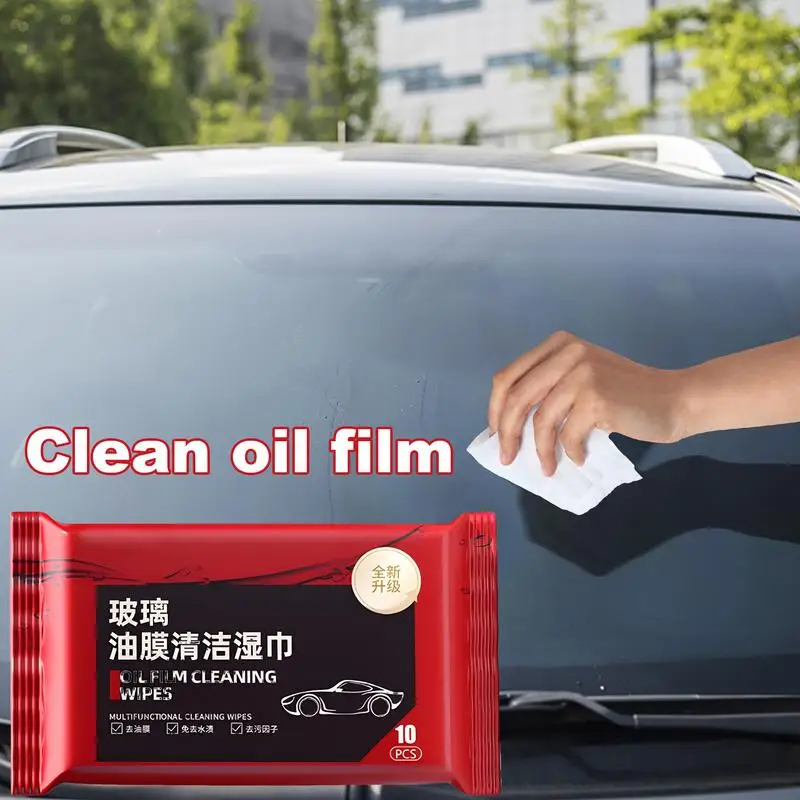 10PCS/Pack Car Oil Stain Cleaner Glass Oil Film Removing Wet Towel Front Windshield Cleaning Vehile Window Decontamination