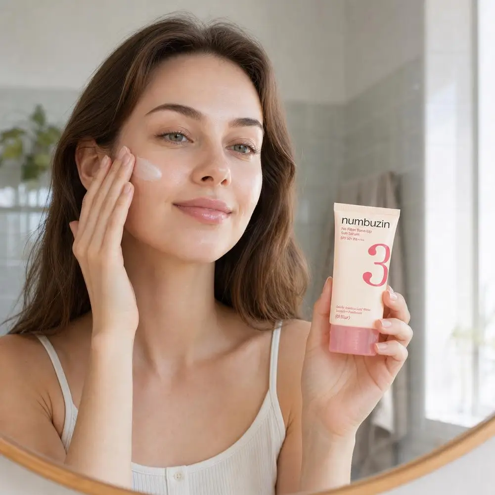 Korean Numbuzin No.3 Tone‑Up UV Protection Sun Serum SPF50+ PA++++,Tinted Facial Sunscreen Primer, Evens Skin Tone Skin Care