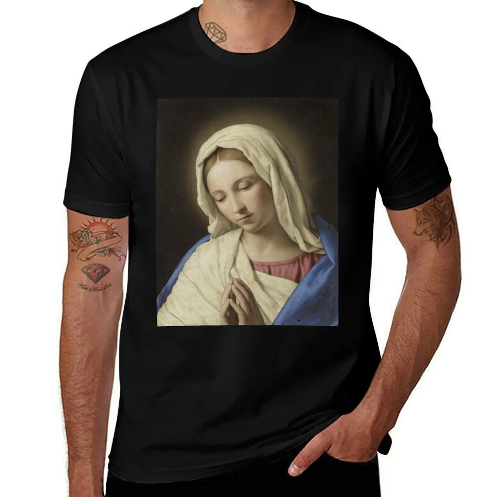 

Vintage Giovanni shirts cotton Madonna t in T-Shirt Prayer called - by Battista Salvi, Sassoferrato Art T-Shirt man