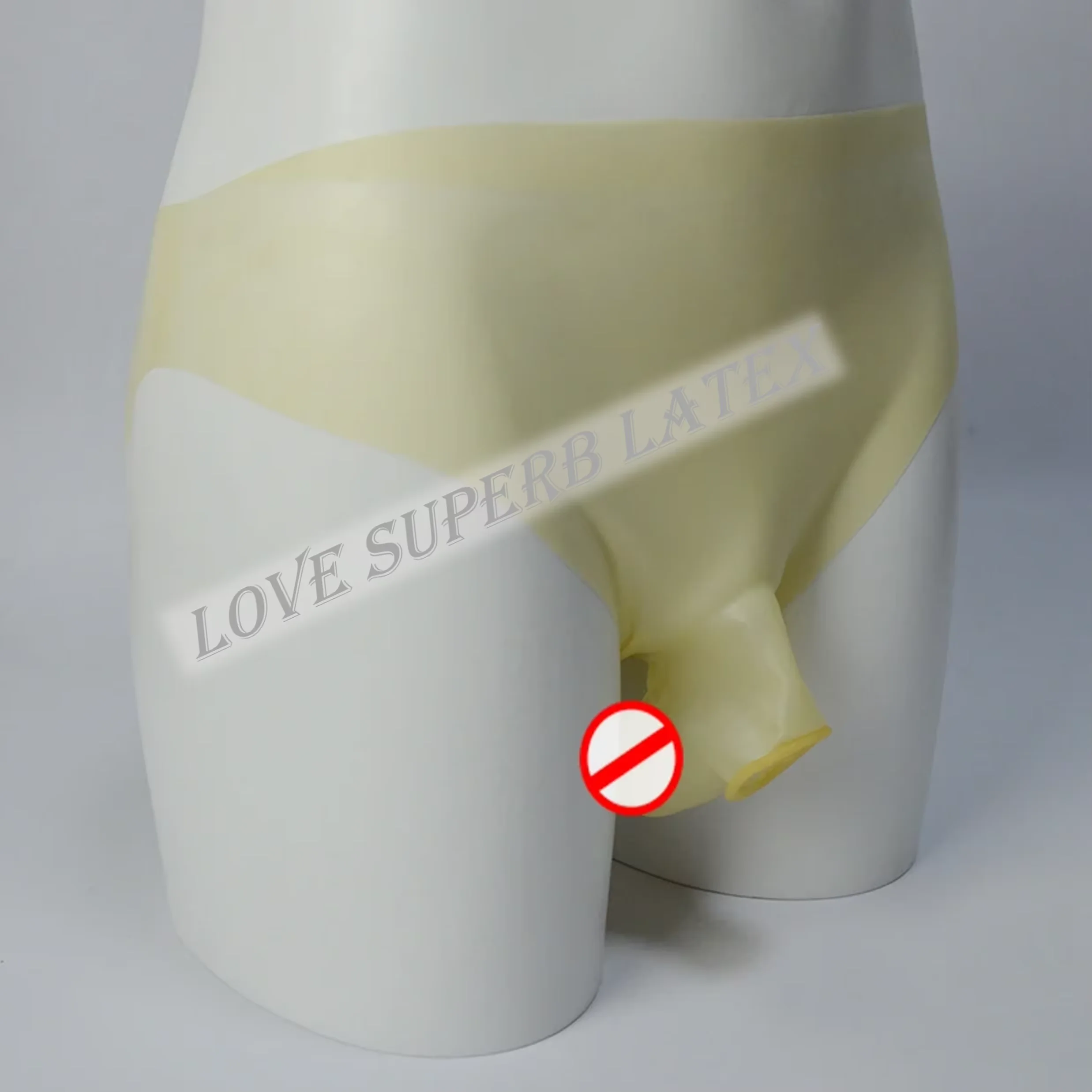 Molde sem costura transparente/preto látex masculino sexy pênis meia capa shorts breve com bola galo bondage