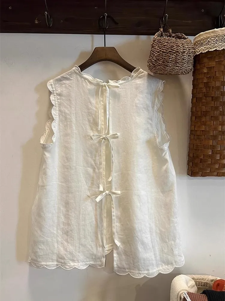 Wit linnen Svel Doll irt los afslankend damesvest bovenkleding zomer nieuwe Sle Koreaanse losse pasvorm katoenmix