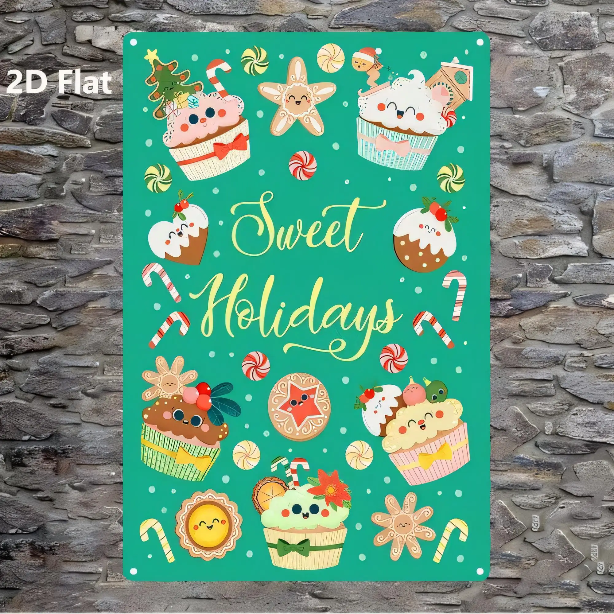 Tin Sign Sweet Holidays Green Candy Gingerbread  Metal Poster Wall Decor for Christmas Home Bar Cafe Garage, Festive Retro Plaqu