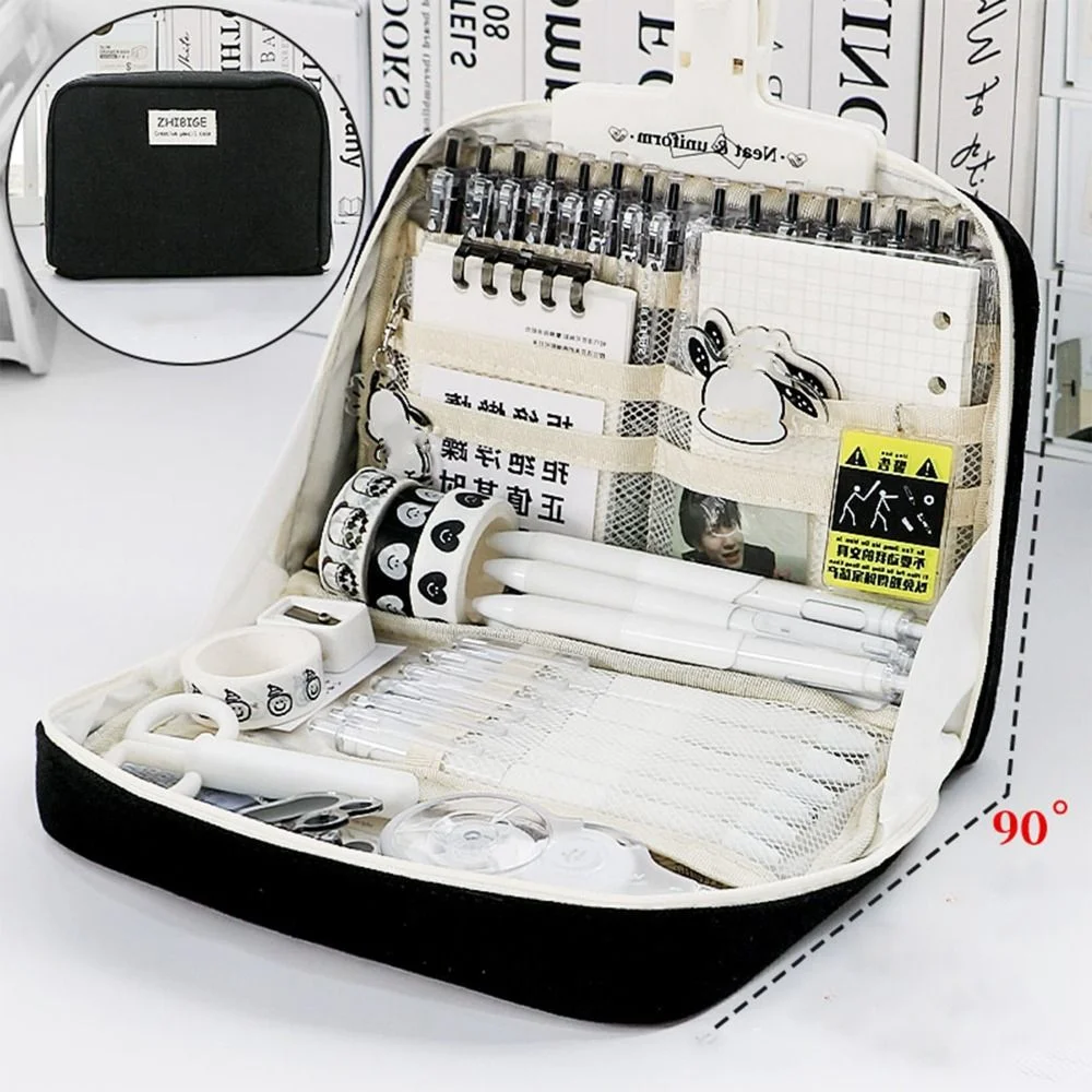 

Portable Multi-functional Pencil Case Canvas INS Style Pen Bag Large Capacity Stationery Storage Pouch Office School Supplies