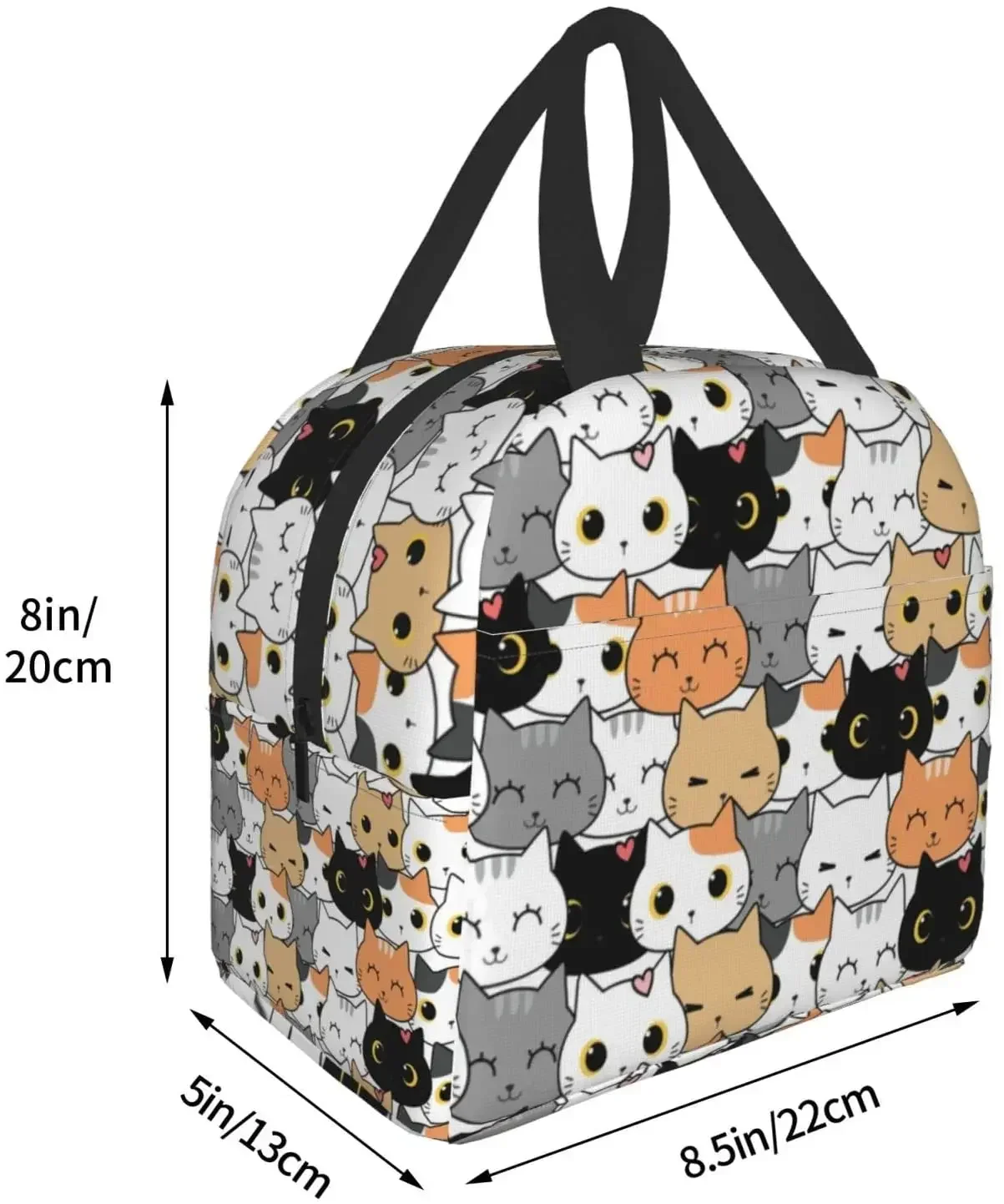 Cute Cat Prints Lunch Bag Thermal Lunch Bag with Spacious Compartment Built-In Handle Portable Lunch Bag for Women Boys Girls