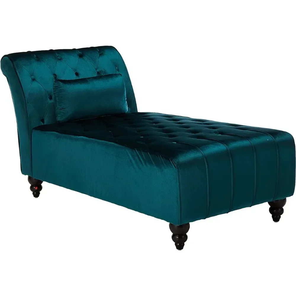 Velvet Tufted Chaise Lounge with Scrolled Backrest Dark Teal 54.5D x 28.5W x 30.25H Ideal for Living Room Decor